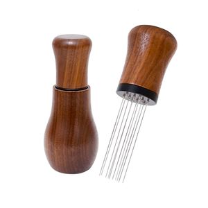 Tampers WDT Tool Outils de distribution d'espresso 10 aiguilles 0,4 mm Poignée d'agitateur de café en noyer Barista Aiguille d'agitation avec support 230211