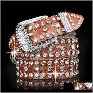 Ceinture en cuir authentique de couleur brun brun pour femmes avec diamants zircon mode de luxe de luxe ceintures fmc7t 5b2Hp 274y