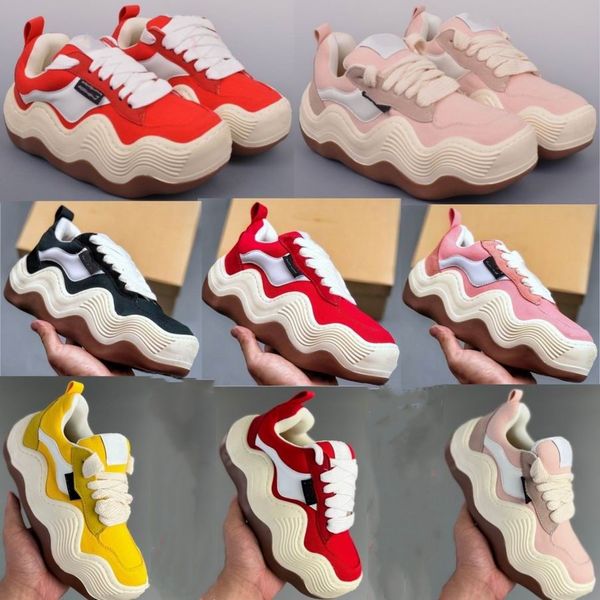 Tan Jianci HEYDAY Semelle épaisse 5CM Big Wave Chaussures de basket-ball Rose Rouge Hommes Femmes Plate-forme Baskets de sport Noir Pain ondulé Casual Papa Chaussure Caoutchouc Toile Baskets