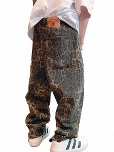 Tan Luipaard Jeans Mannen Denim Broek Mannelijke Oversize Wijde Pijpen Broek Streetwear Hip Hop Vintage Kleding Losse Casual 46JV #