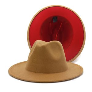 Tan rood patchwork wol vilt jazz fedora hoeden brede rand vrouwen mannen party bruiloft cowboy trilby panama gokker hoed