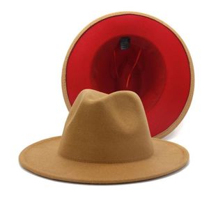 Tan rouge Patchwork laine feutre Jazz Fedora chapeaux à large bord femmes hommes fête mariage Cowboy Trilby Panama Gambler Hat5620492