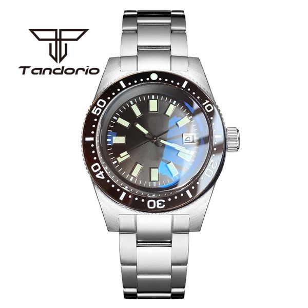 Tandorio 62MAM NH35A PT5000 300m Dive Automatic Dive Men Watch DOMED AR SAPPHIRE VERRE 120 Clicks Bracelet en acier Date Date Rotation