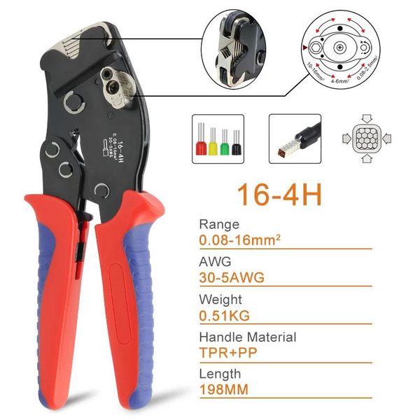 Herramientas de prensado de terminales tubulares Tang 0.0816mm2 164H, Mini alicates, perilla de ajuste para controlar el tamaño de prensado, abrazaderas eléctricas