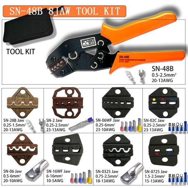 Alicates de prensado de mandíbula Tang 1, herramientas SN48B 8, Kit de mandíbula para conector de cable 2,8 4,8 6,3, terminales aislados, Mini herramienta de abrazadera eléctrica