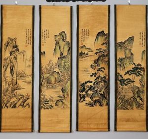 Tang bohu peintures anciennes de la dynastie Tang personnages de salon décoratif antique peintures quatre écrans tang shanshui 4pc4883032