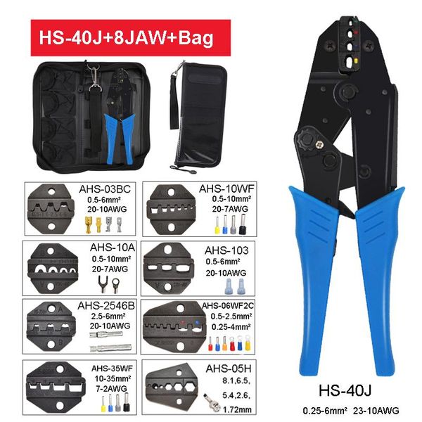 Alicates de engaste Tang, herramientas manuales de abrazadera, Kit de terminales aislados eléctricos de Cable Coaxial, mandíbula de aleación conmutable multifuncional HS40J