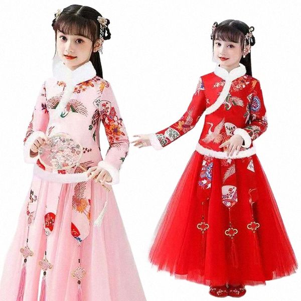 Dinastía Tang Han Ming Niños antiguos Niños Hanfu Dr. Ropa de año nuevo chino Trajes de danza folclórica tradicional para niñas Ropa e1Ut #