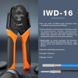 Tang IWD16 MINI PRIMPPING PLIER CLOST BARLEL CRINDER 4 WAY WAY TYPE IMPRESSION pour Deutsch Solid Contacts Gage 14 16 18