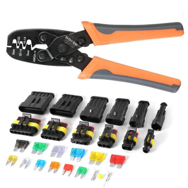 Alicates de engarzado Tang IWS1424B con juego de terminales de 240 Uds. Kit de conector de cable eléctrico para coche y motocicleta a prueba de agua