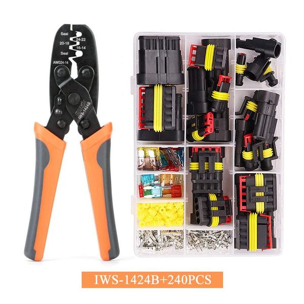 Tang IWS1424B paquete meteorológico herramienta de prensado sellada con 240 Uds. Kit de conector de cable eléctrico para coche y motocicleta a prueba de agua