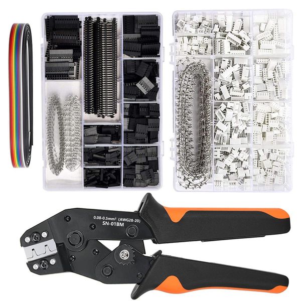 Tang SN01BM Kit d'outils d'établissement Catcheting Cermper avec connecteurs DUPONT de 1550pcs 2,54 mm et 760pcs 2,54 mm JSTXH Connecteurs AWG 2820