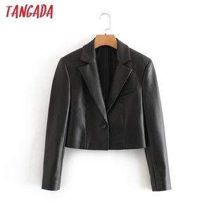 Tangada Automne Winter Femmes Black Faux Cuir Culture Blazer Femme Jacket à manches longues Dames Casual Blazer Cassée QN2 201106