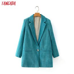 Tangada herfst winter vrouwen corduroy blazer jas vintage lange mouw vrouwelijke bovenkleding chic tops da149 211019