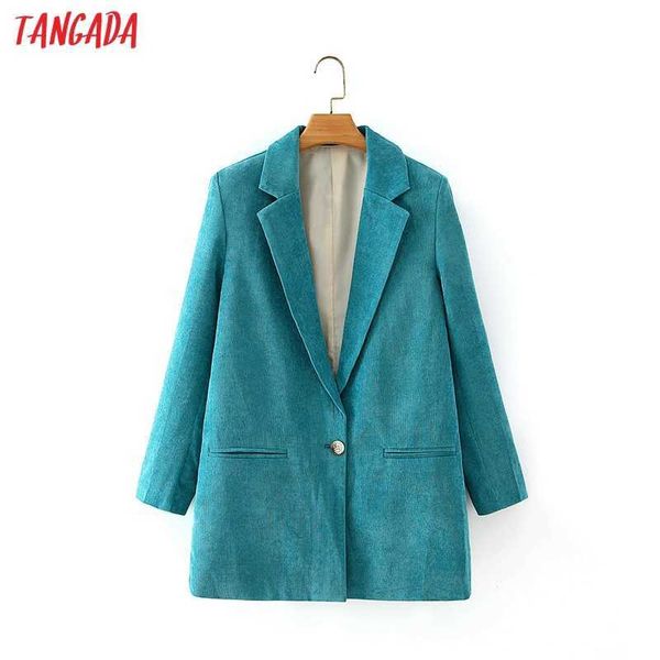 Tangada Otoño Invierno Mujeres Corduroy Blazer Abrigo Vintage Manga larga Mujer Outerwear Chic Tops DA149 210609