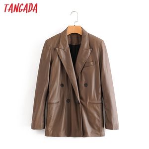 Tangada automne hiver femmes surdimensionné faux cuir blazer femme à manches longues garçon ami style veste décontractée costumes QN7 201114