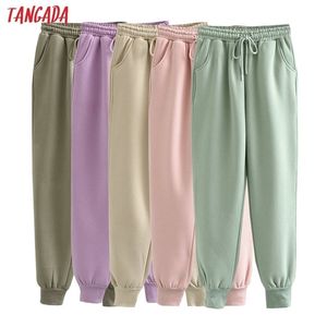 Tangada automne hiver femmes épais polaire 100% coton pantalons longs chaud haute qualité grand strethy taille pantalon 6L16 201119