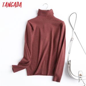Tangada Chic femmes 100% laine pull à col roulé Vintage bureau dames mince tricoté pull hauts 6D06 211018