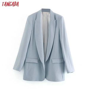 Tangada Fashion Solid Business Blazer pour les poches à manches pleines féminines Notched Collar Blazer Elegant Ladies Work Top LJ201021
