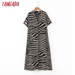 Tangada mode femmes imprimé animal robe d'été lâche à manches courtes dames robe midi HY225 210323