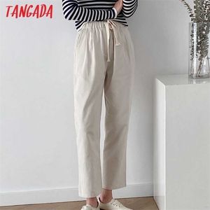 Tangada mode femmes coton lin Crop pantalon pantalon Strethy taille poches femme AI30 211115