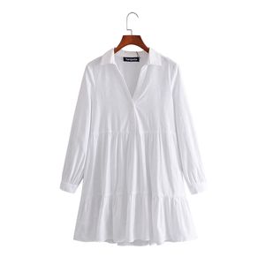 Tangada Mode Femmes Élégant Blanc Chemise Plissée Robe À Manches Longues Bureau Dames Mini 3H60 220331