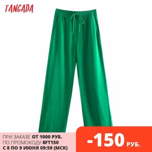 Tangada Mode Femmes Vert Casual Long Pantalon Pantalon Vintage Style High Street Lady Pantalon Pantalon 5Z68 210609