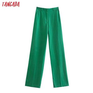 Tangada Mode Femmes Vert Print Costume Pantalon Pantalon Vintage Style Poches Boutons Bureau Lady Pantalon Pantalon 2W58 210609