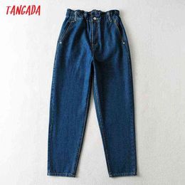 Tangada Mode Vrouwen Hoge Taille Jeans Broek Lange Broek Strethy Pockets Knoppen Vrouwelijke XE09 211129