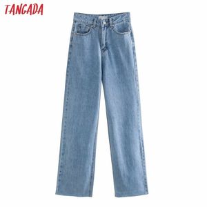 Tangada mode femmes taille haute surlongueur jeans pantalons pantalons poches fermeture éclair femme denim pantalon 4M521 201029