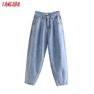 Tangada Mode Vrouwen Losse Moeder Jeans Lange Broek Zakken Zipper Losse Streetwear Vrouwelijke Blauw Denim Broek 4 M38 210706