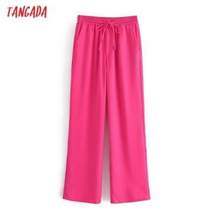 Tangada Mode Femmes Rose Jambe Large Costume Pantalon Pantalon Arc Strethy Taille Bureau Dame Pantalon Pantalon 3W110 210609
