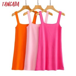 Tangada Mode Frauen Solide Elegante Candy Farbe Strickkleid Ärmelloses Sommer Damen Kleid AI57 211029