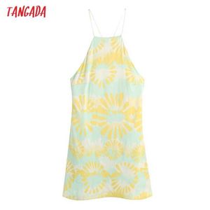 Tangada Mode Femmes Tie Dyed Strap Robe Sans Manches Dos Dos Zipper Femme Casual Robe BE606 210609