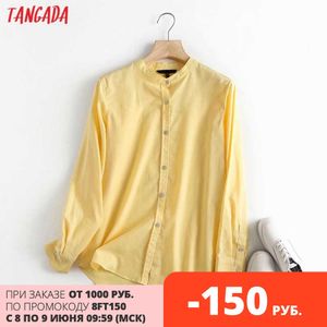 Tangada hoge kwaliteit vrouwen katoen linnen blouse lange mouw chique vrouwelijke kantoor dame shirt blusas femininas 4c100 210609
