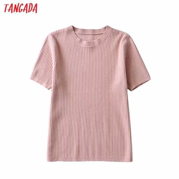 Tangada corée Chic femmes solide été pull à manches courtes dames tricoté pull hauts FE04 210609