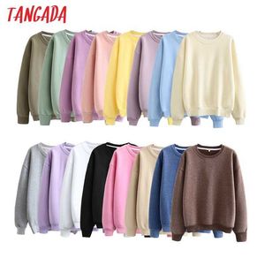 Tangada vrouwen 100 katoen oversize paar fleece sweatshirts 16 kleuren herfst winter dikke warme casual tops 6L20 210609