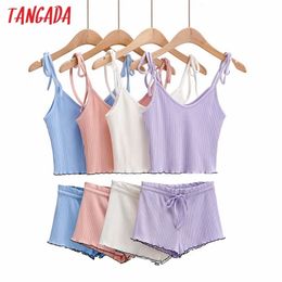 Tangada femmes 95 coton strethy hauts shorts ensemble costume 2 pièces ensemble camisoles et shorts de haute qualité 4P3 210302