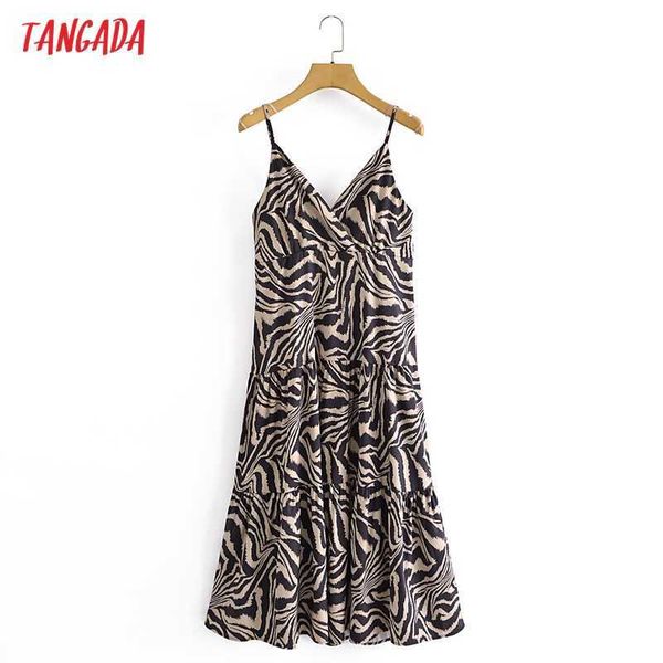 Tangada Mujeres Animal Print Midi Vestido Correa Ajustar Sin Mangas Moda Coreana Dama Vestidos Casuales Vestido 3A33 210609