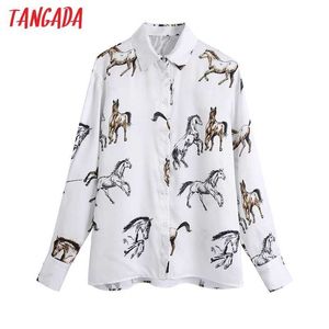 Tangada Dames Dieren Print Witte Shirt Blouses Vintage Lange Mouw Vrouwelijke Casual Shirts Blusas Chic Tops Be340 210609