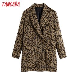 Tangada Mujeres Otoño Invierno Leopardo Impresión Abrigo de lana Grueso Mangas largas Bolsillo Damas Elegante Abrigo BE343 201210