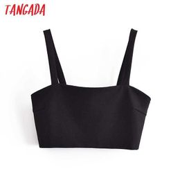 Tangada Dames Zwart Balette Camis Crop Top Strap Mouwloze Backless Short Shirts Vrouwelijke Casual Solid Tops 3A149 210609