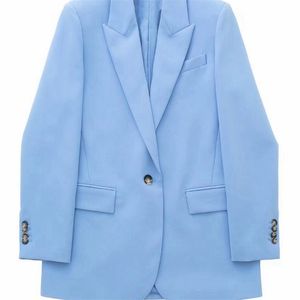 Tangada dames blauwe bussiness blazer vrouwelijke lange mouw elegante jas dames werk slijtage formele pakken 3H280 220819