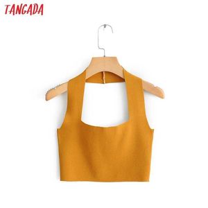 Tangada Femmes Bralette Halter Camis Crop Top Sans manches Sans manches Short Short Short Femme Casual Tops AB40 210609