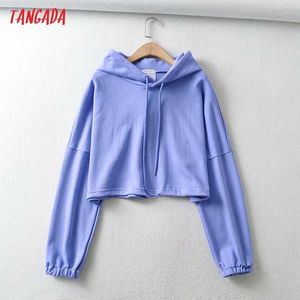 Tangada Dames Candy Color Crop Hoodie Sweatshirts Oversize Dames Pullovers Hooded Tops 2T16 210609