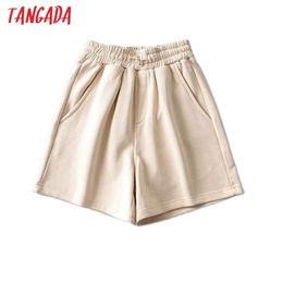Tangada Femmes Coton Shorts Taille Haute Boutons Poches Femme Rétro Basique Casual Pantalones 2T5 210719