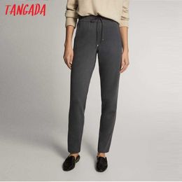 Tangada Mujeres pantalones gris oscuro Cargo Pantalones de cintura Pantalones Joggadores Femeninos 6d80 210706