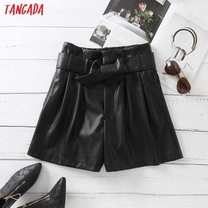 Tangada Vrouwen Elegante Black Faux Lederen Rok Shorts met Riemzakken OL Shorts Pantalones AM14 210609