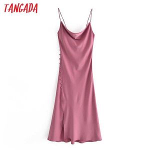 Tangada mujeres elegante rosa satinado vestido de fiesta correa sin mangas damas midi vestido vestidos 3w45 210609