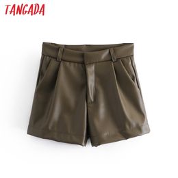 Tangada Dames Elegante Solid Faux Leren Shorts Vrouwelijke Retro Casual Pantalones QN38 210719